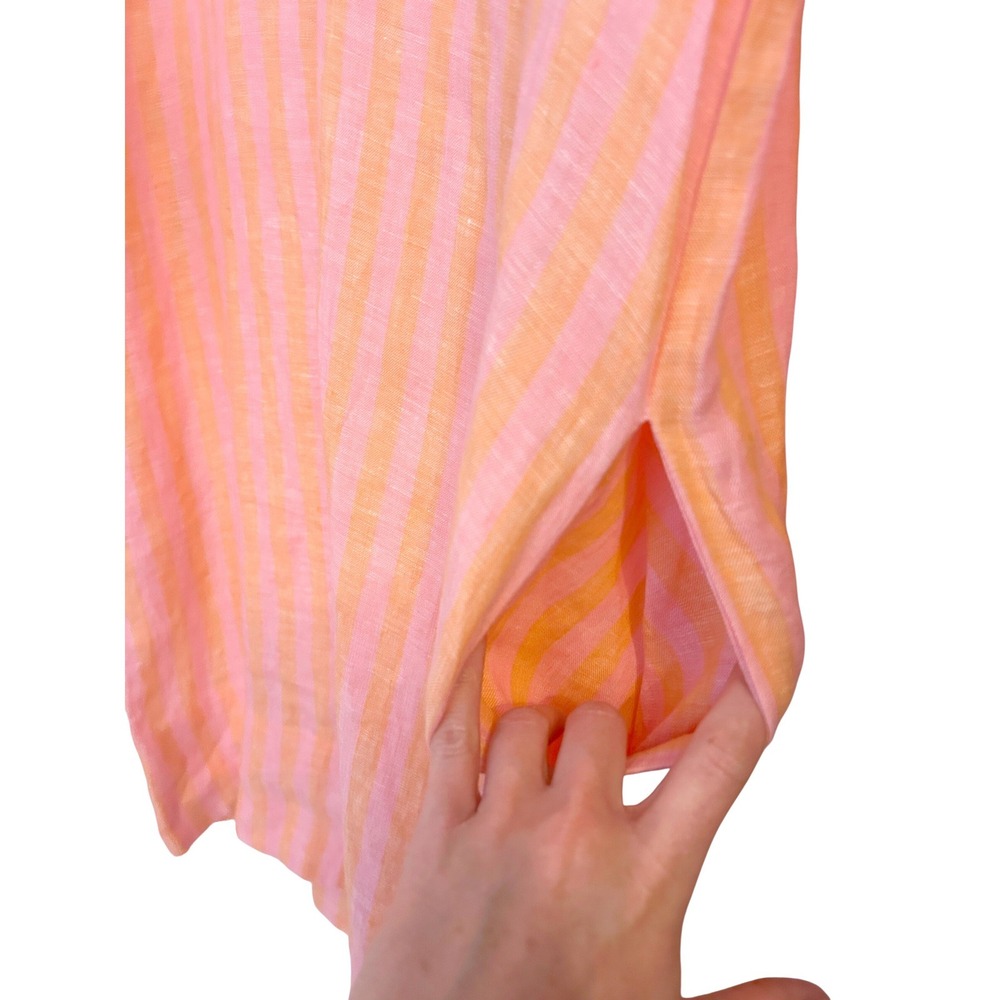 Trovata Birds of Paradis Lucca Linen Shirt Dress Pink Orange Stripe Womens Large - Picture 6 of 8